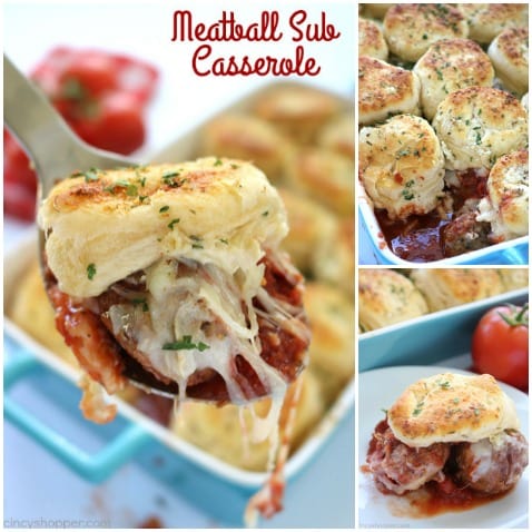 Make this super easy Meatball Sub Casserole for dinner tonight, your family will love it! Use homemade or store bought meatballs, sauce, and biscuits to create this simple dinner dish.