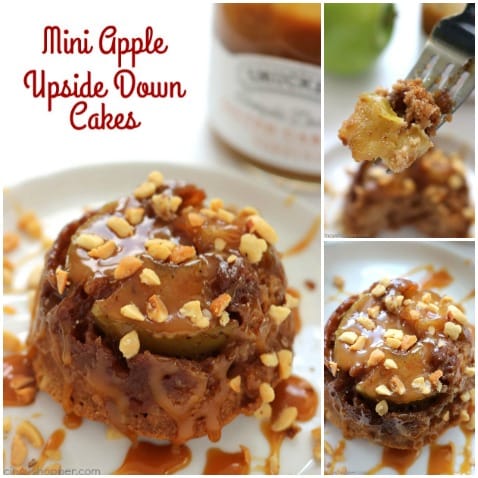 Mini Apple Upside Down Cakes - loaded with lots of fresh apples and a cinnamon spiced sauce. Eat them as is or add on some caramel and nuts.