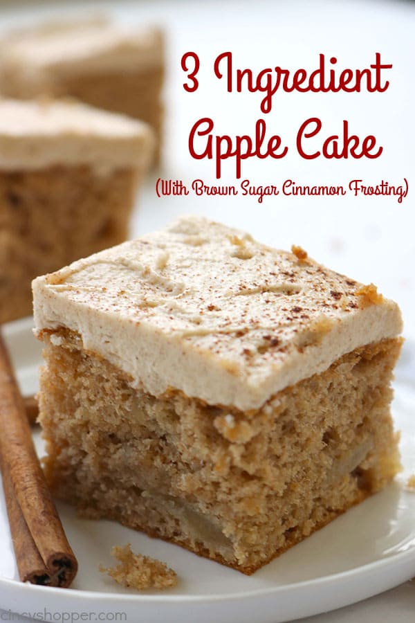 3 Ingredient Apple Cake with Brown Sugar Cinnamon Frosting - easy fall dessert.