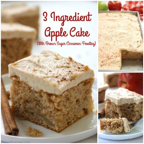 3 Ingredient Apple Cake with Brown Sugar Cinnamon Frosting - easy fall dessert.