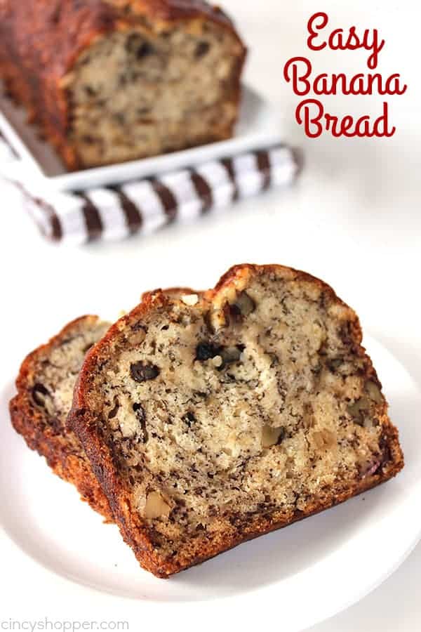 Grab yourself four overripe bananas and a few other items to make this super Easy Banana Bread. It's great for breakfast or even dessert. You will find it moist and delicious!