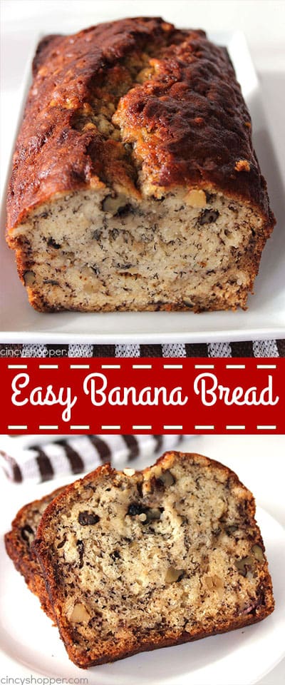 Grab yourself four overripe bananas and a few other items to make this super Easy Banana Bread. It's great for breakfast or even dessert. You will find it moist and delicious!