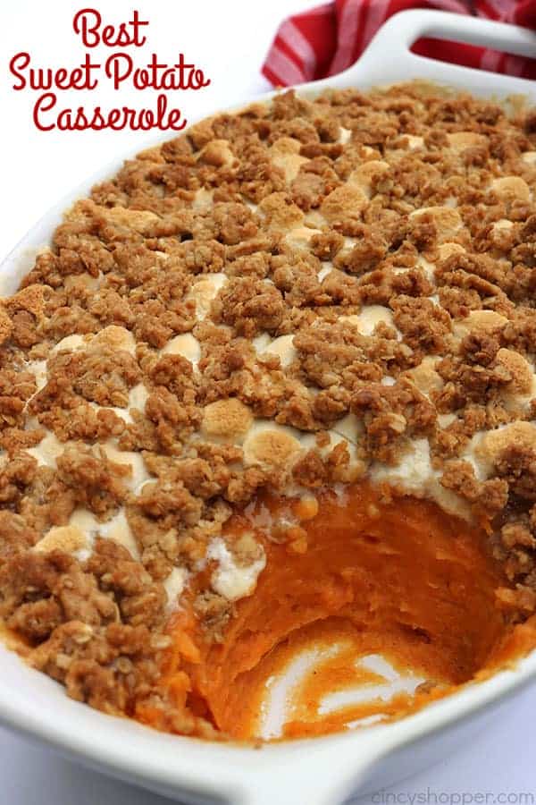 This is absolutely the BEST Sweet Potato Casserole ever. Since this casserole includes a delicious streusel type topping, it makes it like no other. Perfect for Thanksgiving and Christmas dinners.