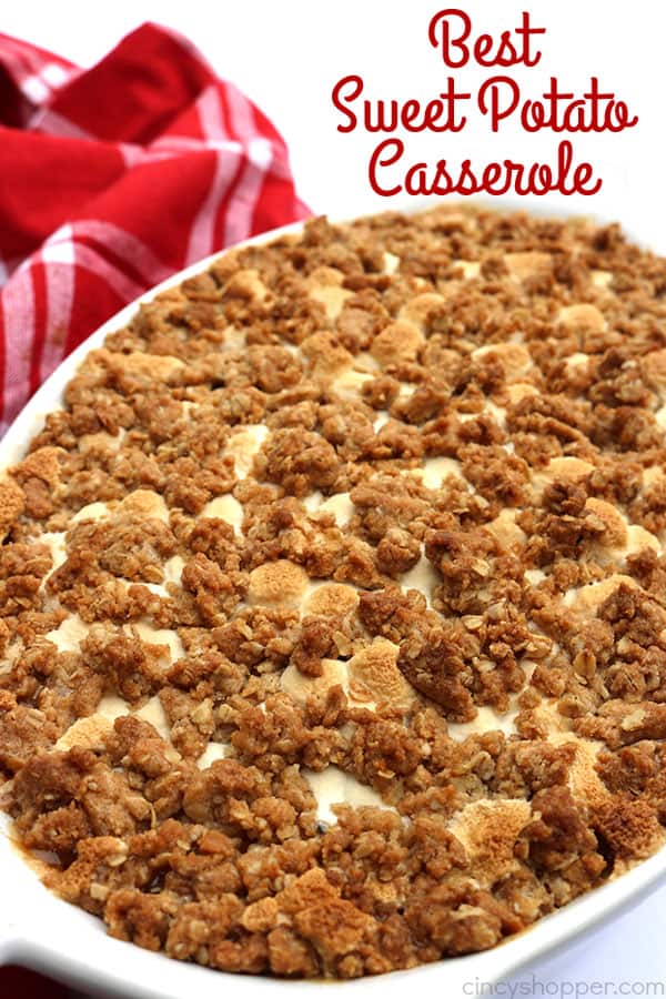 This is absolutely the BEST Sweet Potato Casserole ever. Since this casserole includes a delicious streusel type topping, it makes it like no other. Perfect for Thanksgiving and Christmas dinners.