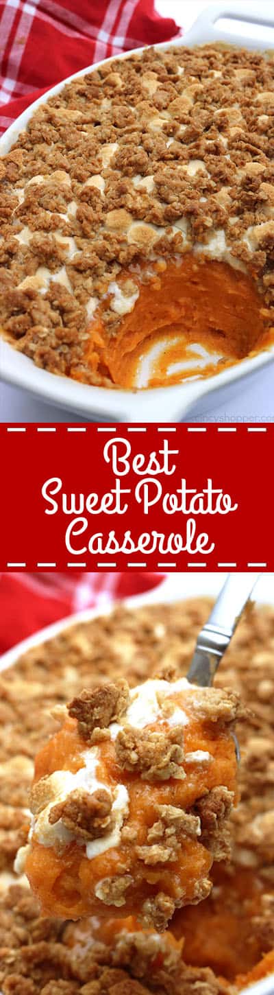 This is absolutely the BEST Sweet Potato Casserole ever. Since this casserole includes a delicious streusel type topping, it makes it like no other. Perfect for Thanksgiving and Christmas dinners.