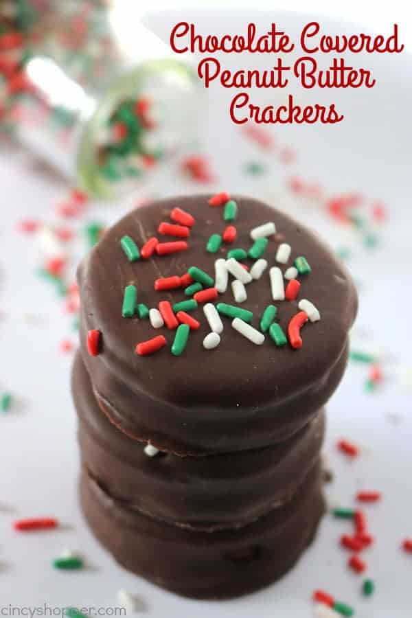 Since these Chocolate Covered Peanut Butter Crackers are made with just 3 ingredients, they are so simple to make. Perfect for a quick and easy Christmas candy treat. Oh... they are great for a homemade candy gift too! #ChristmasCandy