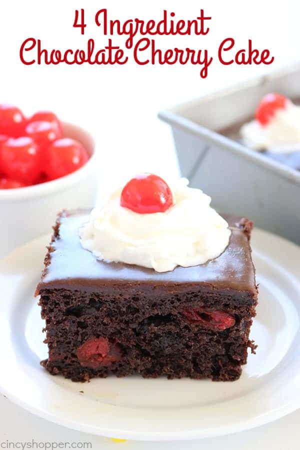 With just 4 Ingredients, you can make this super easy Chocolate Cherry Cake. Perfect for potlucks, summer BBQ's, or evening dessert. #4Ingredient #EasyCake