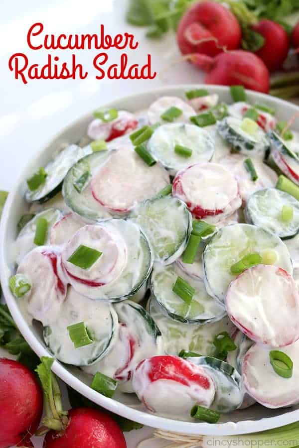 This Creamy Cucumber Radish Salad will be a great side dish for your summer dinners, picnics, or family BBQ's. The salad is loaded with fresh cucumbers, radishes, and coated in a creamy garlic dressing #SummerSalad