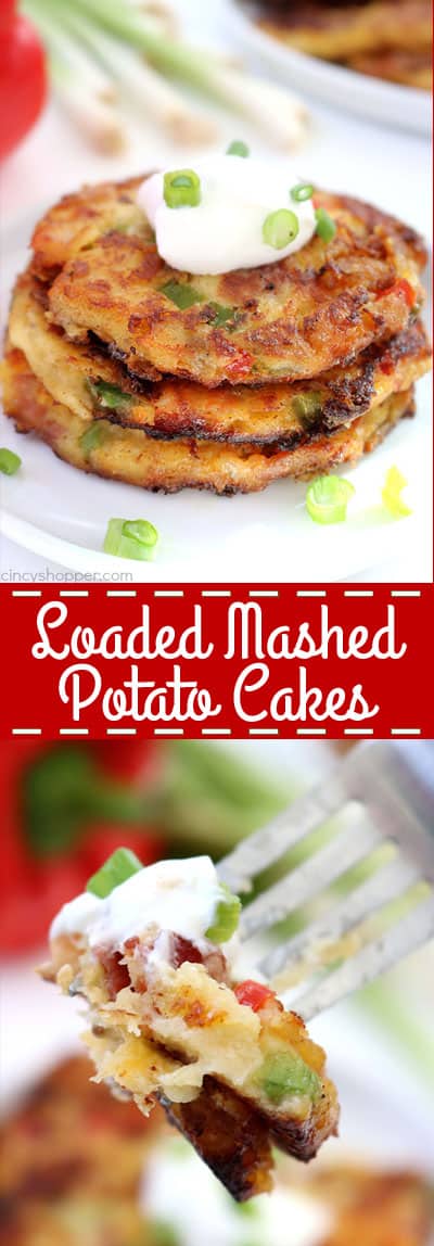 If you have leftover mashed potatoes, you will want to make these Loaded Mashed Potato Cakes. Creamy mashed potatoes are loaded up with bacon, cheese, peppers, onions, and then fried up for some added crispiness.
