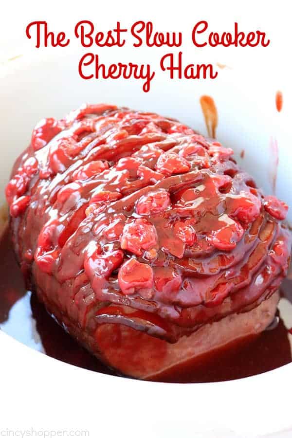This right here is The Best Slow Cooker Cherry Ham! Not your traditional ham recipe but your family will LOVE it! Great for holidays like Christmas and Easter. #HolidayHam