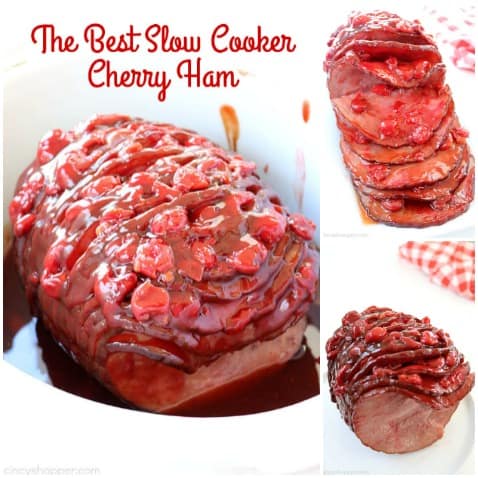 This right here is The Best Slow Cooker Cherry Ham! Not your traditional ham recipe but your family will LOVE it! Great for holidays like Christmas and Easter. #HolidayHam