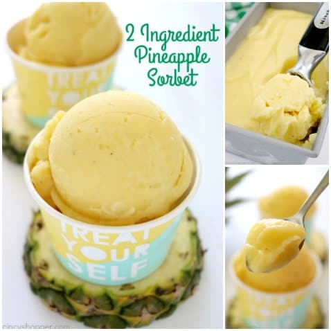 2 Ingredient Pineapple Sorbet - So easy to make. Perfect on a hot summer day! #Pineapple #2Ingredient #Sorbet #SummerTreat #Cold Treat