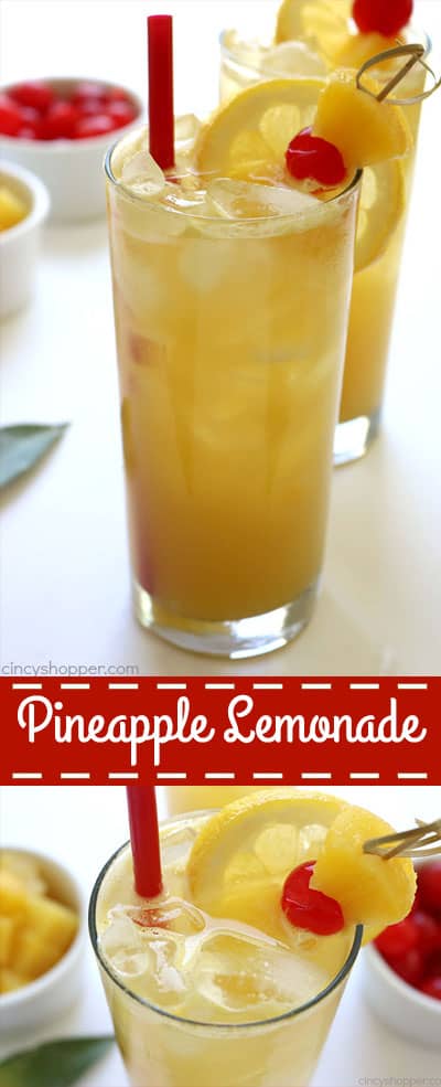 Pineapple Lemonade - We make it with fresh pineapple, fresh lemons, and a bit of brown sugar. You will find it easy to make and so super tasty! #Pineapple #Lemonade #Summerdrink