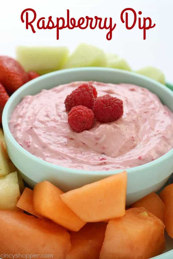 Raspberry Fruit Dip - Just 4 ingredients are needed and it is so super simple to make. Great for a summer potluck addition. #FruitDip