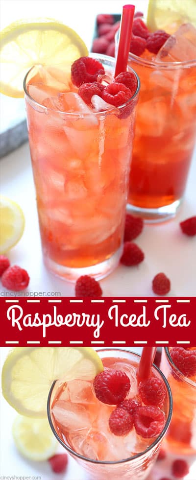 Raspberry Iced Tea - super refreshing cold beverage for hot summer days. We make it with fresh raspberries, squeezed lemon, and just a bit of sugar. Feel free to add in more sugar if you like your tea super sweet. #IcedTea #Raspberries #SummerDrink