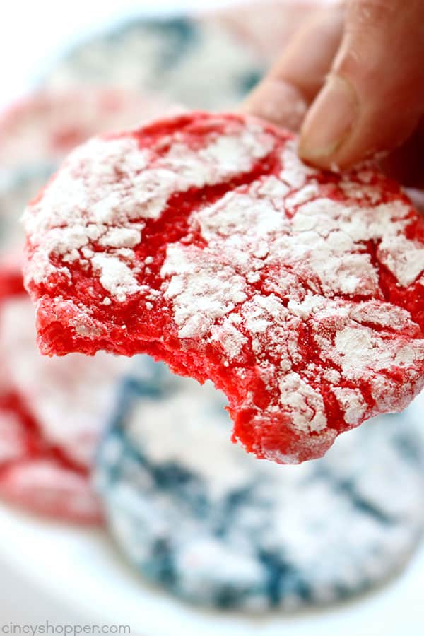 These Red, White, & Blue Crinkle Cookies will be great for your Memorial Day and 4th of July dessert. They are so simple! We make them with a boxed cake mix, Cool-Whip, and a few other ingredients. And... they are super patriotic. #4thJuly #Patriotic #RedWhiteBlue