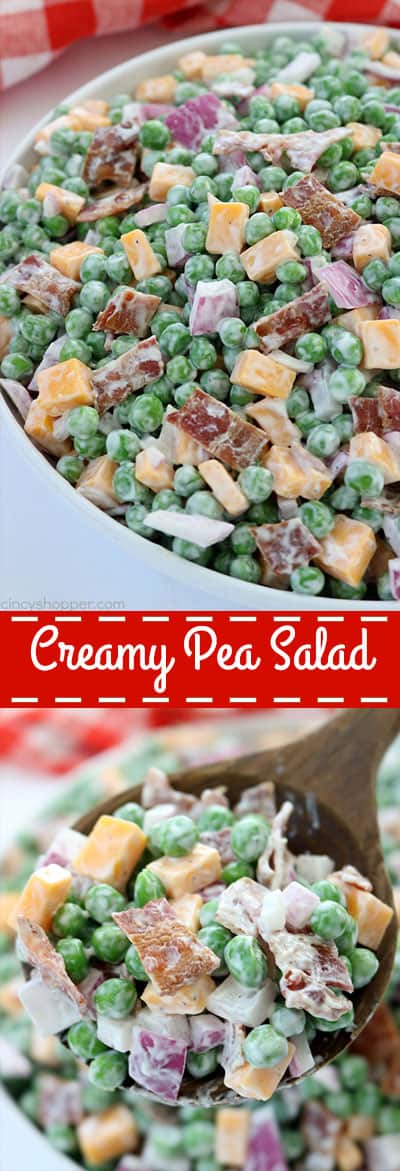 Creamy Pea Salad - a fantastic side dish for summer meals and BBQ's. It's not your basic pasta or potato salad that can sometimes get boring. Even the non-pea loving fans will love it! #SummerSalad #PeaSalad #SideDish