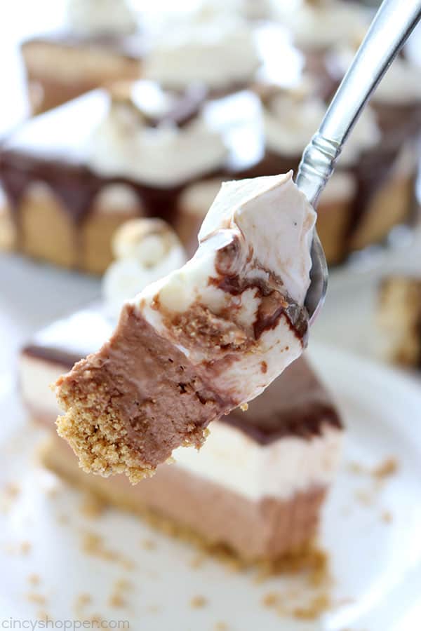 No Bake S'more's Cheesecake makes for a perfect year round indoor s'more dessert. We have the graham crackers, marshmallows, and of course, chocolate all in one cheesecake! So easy to make.