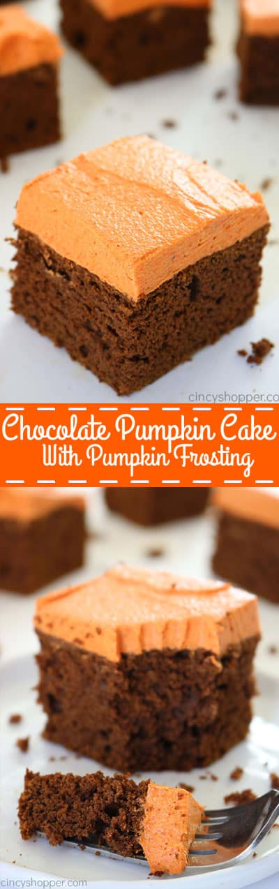 Chocolate Pumpkin Cake with Pumpkin Buttercream - pumpkin puree and pumpkin pie spice with a boxed mix to create an easy fall and Thanksgiving dessert.