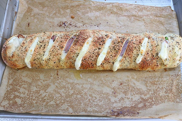 Easy Stromboli - Since we use store bought pizza dough, it comes together in no time at all. Load in your favorite toppings like ham, salami, provolone, mozzarella, peppers, onions, the combinations are endless.