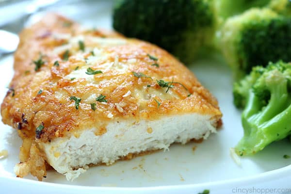 Parmesan Crusted Chicken -We use pounded thin chicken breasts, coat in a delicious Parmesan coating, and then fried to make them crispy.  Add this chicken idea to your dinner this week.