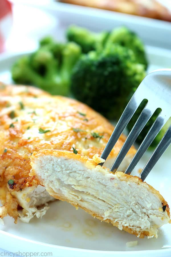 Parmesan Crusted Chicken -We use pounded thin chicken breasts, coat in a delicious Parmesan coating, and then fried to make them crispy.  Add this chicken idea to your dinner this week.