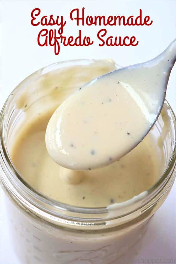 Easy Homemade Alfredo Sauce on a spoon