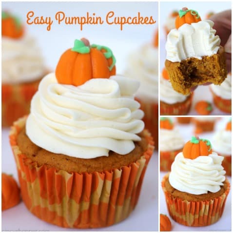 Easy Pumpkin Cupcakes with Cream Cheese Frosting- No need to make them from scratch when you can use a simple cake mix. Great for fall and Thanksgiving dessert.