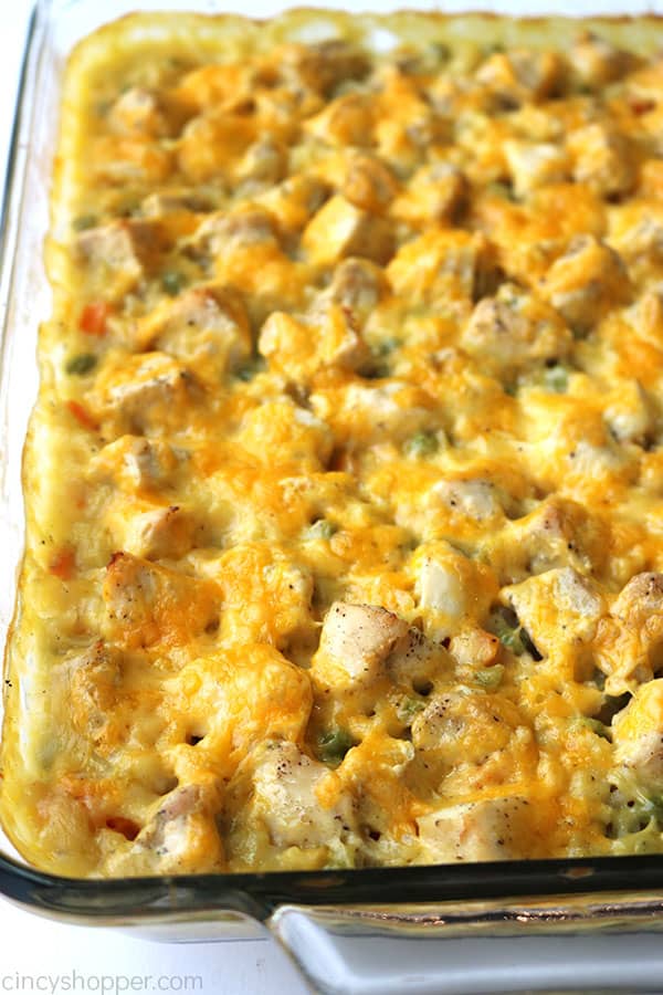Easy Cheesy Chicken and Rice Casserole is perfect for a quick weeknight dinner. A simple comfort food dish that is sure to become a regular on your dinner table.