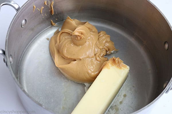 Heating peanut butter cake ingredients