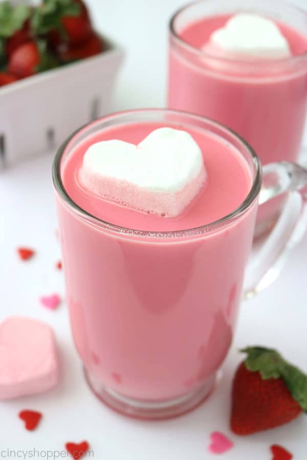 If you are a fan of flavored hot chocolate, you will want to make this super easy Strawberry White Hot Chocolate. We make it with fresh strawberries and white chocolate chips. Great Valentine's Day treat!