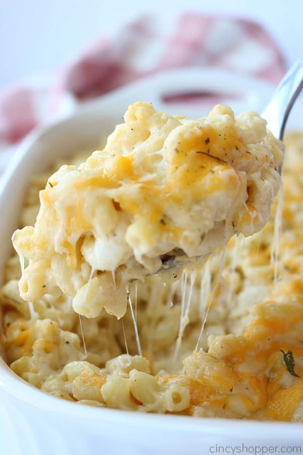 My creamy mac and cheese is the BEST according to my friends and family.  It’s baked and is so cheesy and creamy from the combination of cheeses I use in the easy sauce. It will quickly become a favorite for you too.