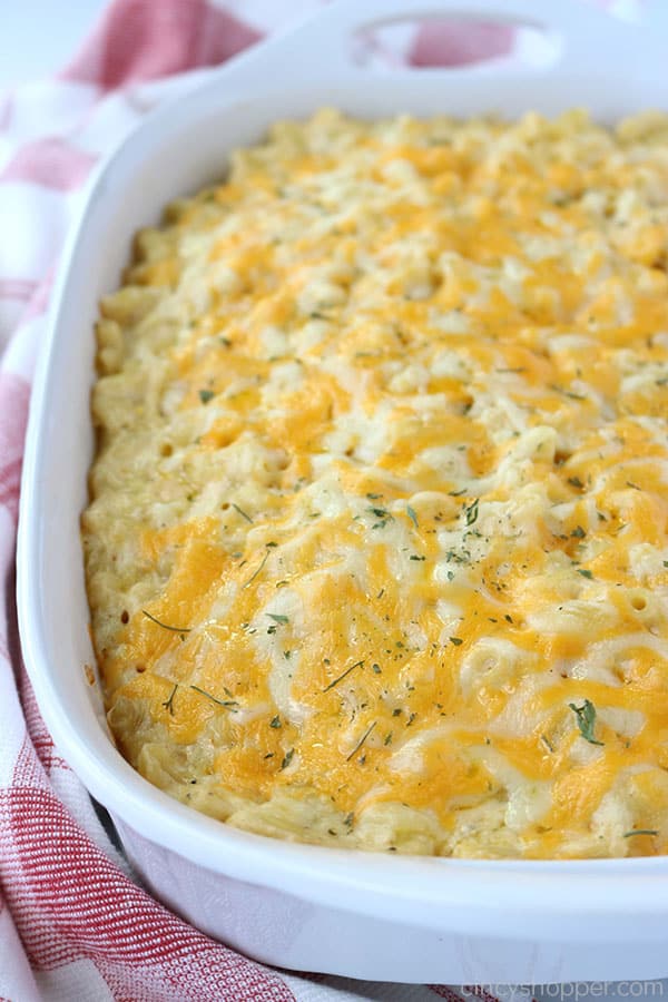 My creamy mac and cheese is the BEST according to my friends and family.  It’s baked and is so cheesy and creamy from the combination of cheeses I use in the easy sauce. It will quickly become a favorite for you too.
