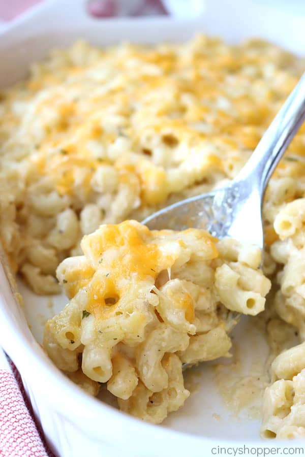 My creamy mac and cheese is the BEST according to my friends and family.  It’s baked and is so cheesy and creamy from the combination of cheeses I use in the easy sauce. It will quickly become a favorite for you too.