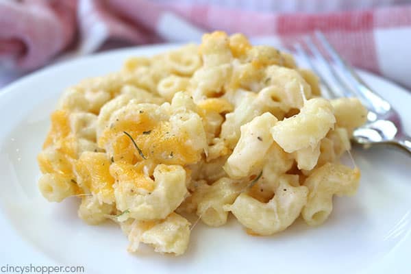 My creamy mac and cheese is the BEST according to my friends and family.  It’s baked and is so cheesy and creamy from the combination of cheeses I use in the easy sauce. It will quickly become a favorite for you too.