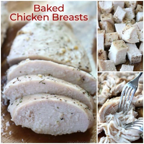 Collage of easy baked chicken breast.