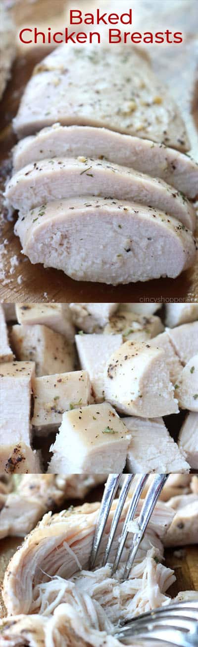 Long image of easy baked chicken breast.