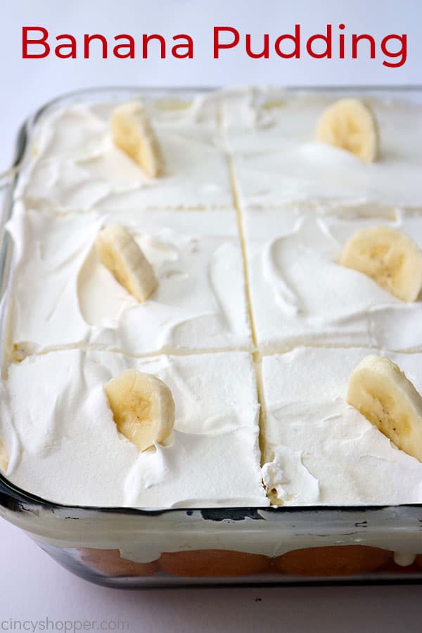 Banana pudding slices with text.