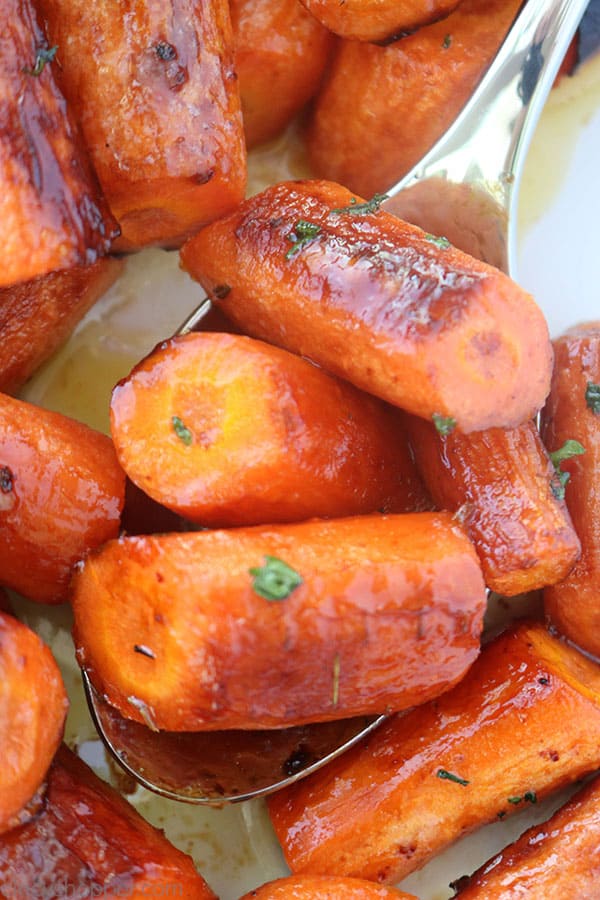 Roasted carrots on a spoon