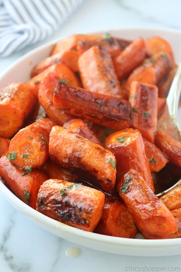 Honey Garlic Roasted Carrots in a bowl.