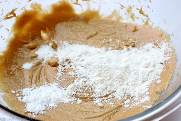 Adding flour to peanut butter brownies