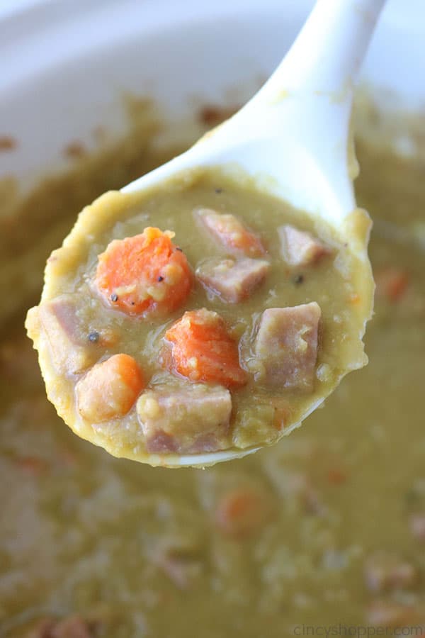Spoon of split pea soup