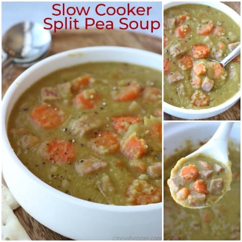 Collage of slow cooker split pea soup