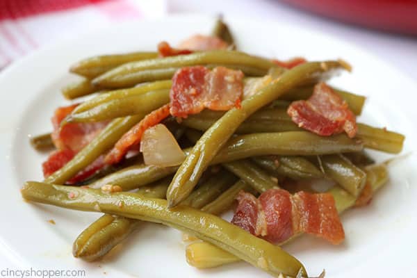 Traditional southern green beans on plate.