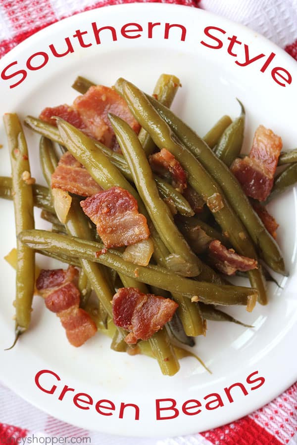 Southern style green beans on a plate.
