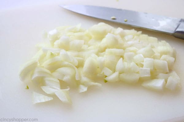 Chopped onions for southern green beans.