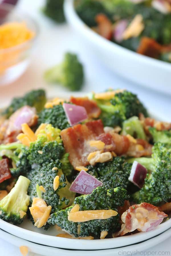 Broccoli salad on a plate.