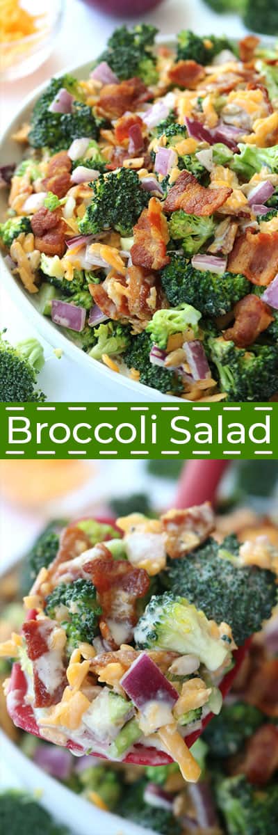 Long collage of broccoli salad