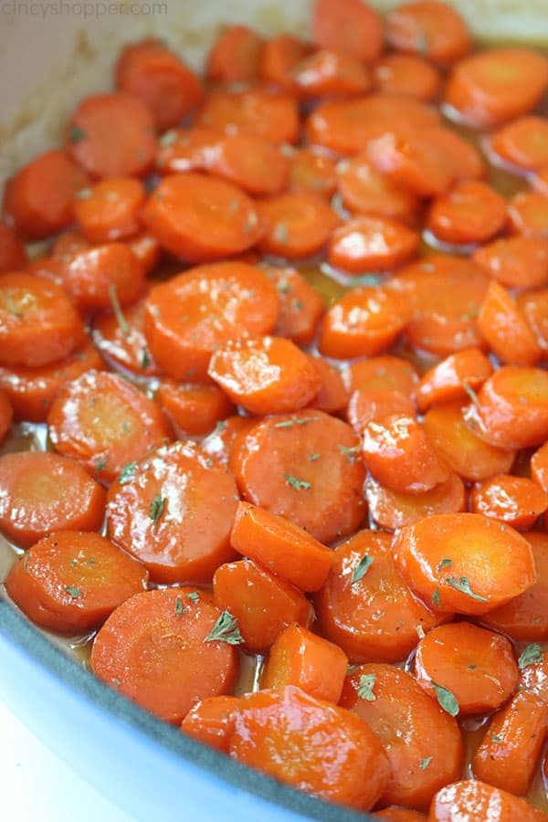 Brown Sugar Glazed Carrots in a pan.