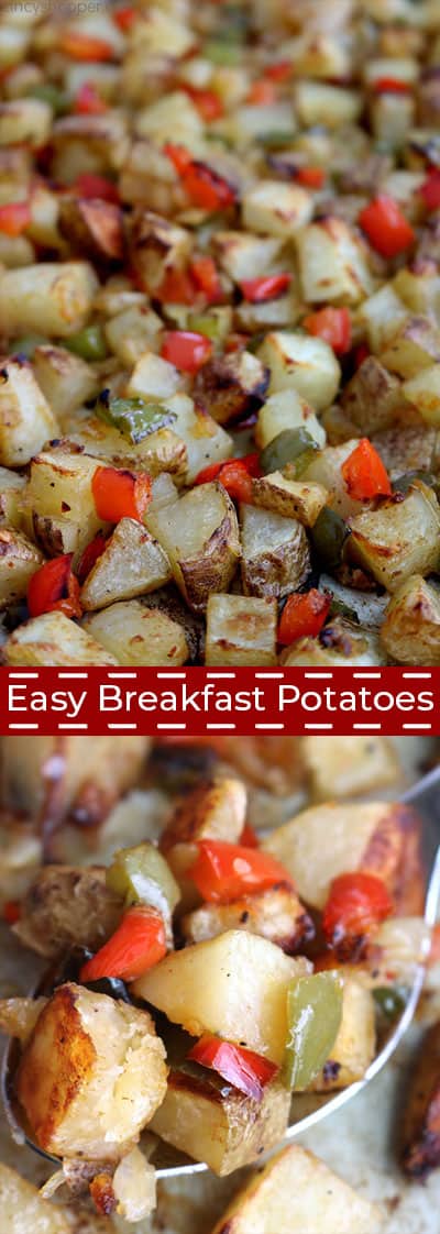 Long collage showing finished easy breakfast potatoes.